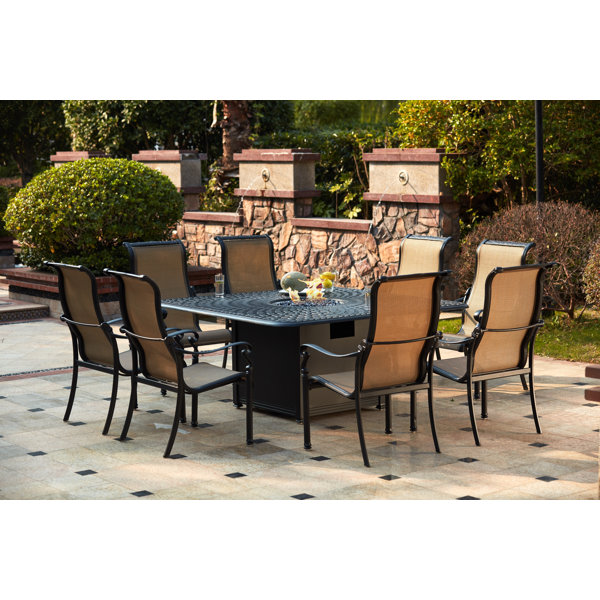 Harland 9 piece 2025 dining set with firepit